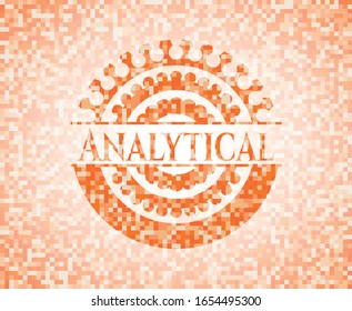 Analytical orange tile background illustration. Square geometric mosaic seamless pattern with emblem inside.