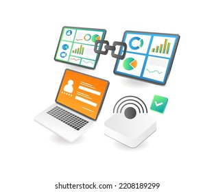 Analytical personal data link in isometric flat illustration