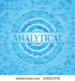 Analytical sky blue emblem with triangle mosaic background