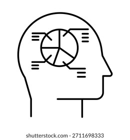 Analytical Thinking Icon. Brain with Pie Chart and AI Chip. Analyzing Data and Drawing Insights for Effective Decision Making with AI Support. Vector Icon.