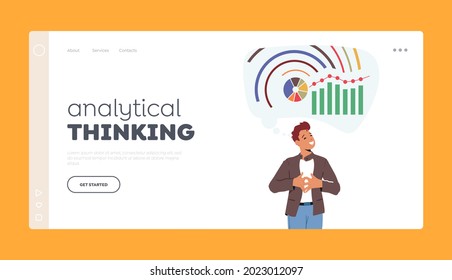 Analytical Thinking Landing Page Template. Man With Logical, Strategic, Structural Mental Mindset Type. Mind Behavior, Mental Perceiving, Businessman And Analysis Charts. Cartoon Vector Illustration