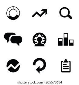 analytics 9 icons set, isolated, black on white background
