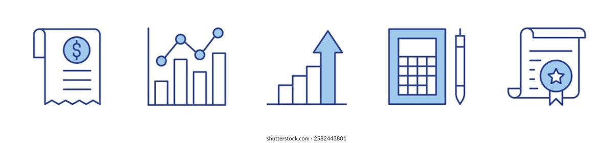 analytics, accountant, contract, bill, bar chart. Icon vector illustration. Line Duotone style. Editable stroke.