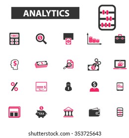 analytics, accounting, finance  icons, signs vector concept set for infographics, mobile, website, application 