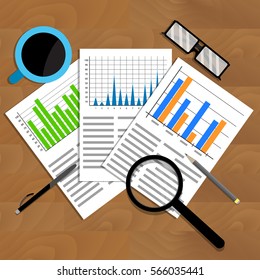 Analytics and analysis. Vector trend stock, financial graphic and diagram illustration