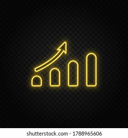 analytics, bar chart yellow neon icon .Transparent background. Yellow neon vector icon