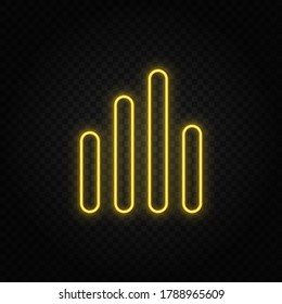 analytics, bar chart yellow neon icon .Transparent background. Yellow neon vector icon svg