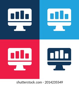 Analítico azul y rojo cuatro colores conjunto mínimo de iconos