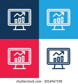 Analytics blue and red four color minimal icon set