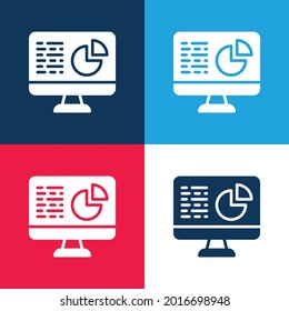 Analytics blue and red four color minimal icon set