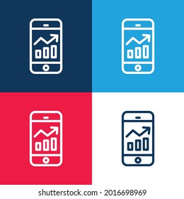 Analítico azul y rojo cuatro colores conjunto mínimo de iconos