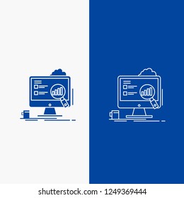 analytics, board, presentation, laptop, statistics Line and Glyph web Button in Blue color Vertical Banner for UI and UX, website or mobile application