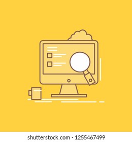 analytics, board, presentation, laptop, statistics Flat Line Filled Icon. Beautiful Logo button over yellow background for UI and UX, website or mobile application