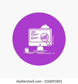 analytics, board, presentation, laptop, statistics White Glyph Icon in Circle. Vector Button illustration