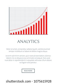 Analytics business chart page site with editable text sample and headlines button and analytical image isolated on white background vector illustration