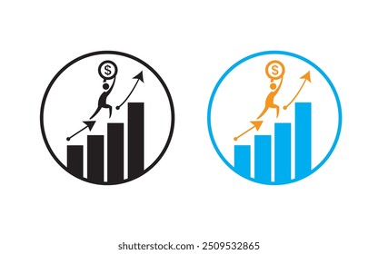 Analytics, business growth, icon. Coin with dollar sign simple icon on white background. Vector illustration. - Vector on white background Pro Vector