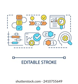 Analytics of business processes concept icon. Strategy creation. Choose way of company development abstract idea thin line illustration. Isolated outline drawing. Editable stroke. Arial font used