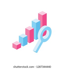 Analytics chart 3d vector icon isometric pink and blue color minimalism illustrate