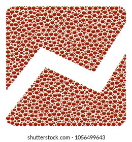 Analytics Chart collage of tomato. Vector tomato vegetable symbols are united into analytics chart mosaic. Organic vector illustration.