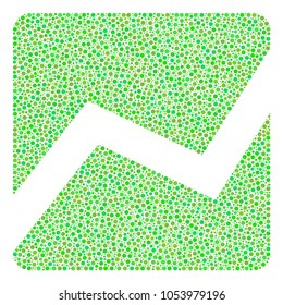 Analytics Chart composition of dots in various sizes and fresh green shades. Round dots are organized into analytics chart vector collage. Organic vector design concept.