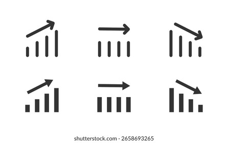 Analytics chart icon. Business graphs showing growth, stability and decline vector illustration. Data analysis and financial performance report symbol. Trend metrics visualization sign.