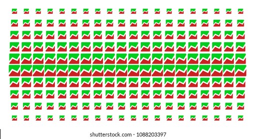 Analytics chart icon halftone pattern, constructed for backgrounds, covers, templates and abstraction compositions. Vector analytics chart pictograms arranged into halftone matrix.