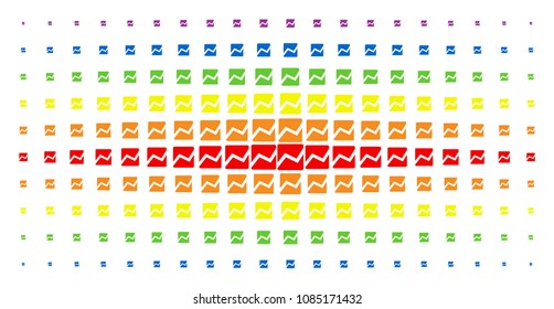 Analytics chart icon spectrum halftone pattern. Vector analytics chart symbols are arranged into halftone grid with vertical spectral gradient. Designed for backgrounds, covers,