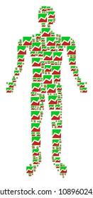 Analytics chart man representation. Vector analytics chart icons are arranged into male collage.
