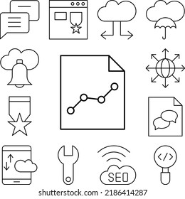 Analytics, chart, paper, SEO icon in a collection with other items