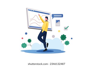 Analytics Chart, Vector Business Marketing Line Illustration Kit
