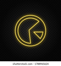 analytics, circle yellow neon icon .Transparent background. Yellow neon vector icon