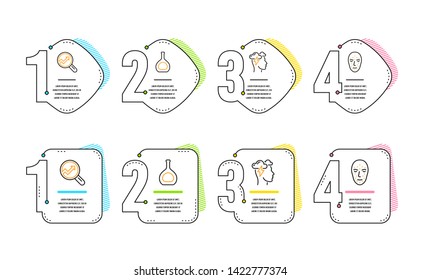 Analytics, Cognac bottle and Mindfulness stress icons simple set. Face biometrics sign. Audit analysis, Brandy alcohol, Cloud storm. Facial recognition. Infographic timeline. Line analytics icon