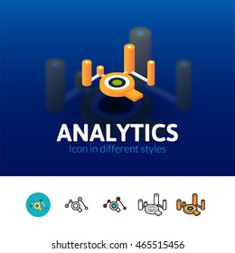 Analytics color icon, vector symbol in flat, outline and isometric style isolated on blur background