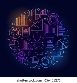 Analytics colorful round illustration - vector analysis or statistics circular sign on dark background 