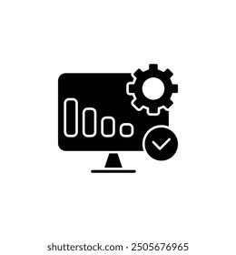 Analytics - Comprehensive Data Analysis and Business Intelligence Icon with Bar Graph, Pie Chart, and Settings Gear for Effective Decision Making and Performance Metrics Visualization