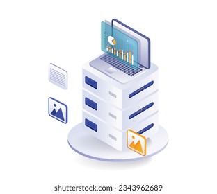 Analytics computer server isometric illustration