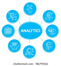 analytics concept icons in blue diagram