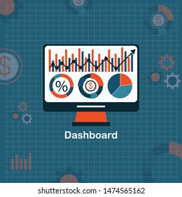  Analytics concept on business work desk vector, report research on laptop, flat modern design