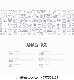 Analytics concept with thin line icons: diagram, chart, statistics, pyramid, business analysis. Modern vector illustration for banner, web page, print media. 