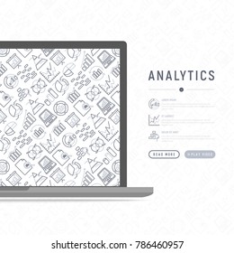 Analytics concept with thin line icons: diagram, chart, statistics, pyramid, business analysis. Modern vector illustration, web page template. 