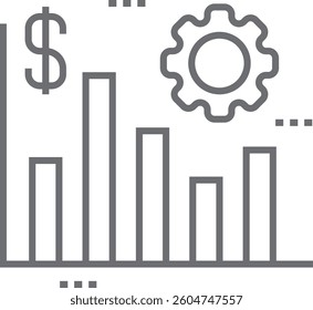 Analytics crisis management icon with black outline style. optimization, statistic, infographic, isolated, research, background, graphic. Vector Illustration