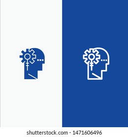 Analytics, Critical, Human, Information, Processing Line and Glyph Solid icon Blue banner Line and Glyph Solid icon Blue banner