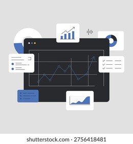 Analytics dashboard with charts and data widgets vector illustration for business reporting, financial analysis, and performance tracking.