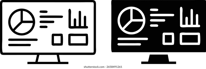 Conjunto de iconos de paneles de análisis: símbolo de informe de datos en blanco y negro para métricas de negocio y rendimiento