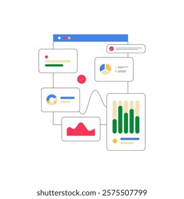 Analytics Dashboard Symbolizing Data Visualization And Insights, Flat Vector Illustration Isolated On White Background