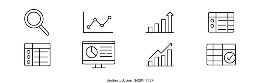 Analytics, data analysis icon set - linear, growth, chart symbols