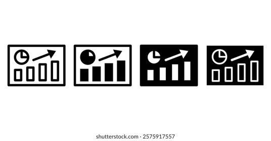 analytics data grow up icon concept vector design black white color simple flat modern style illustration collection isolated