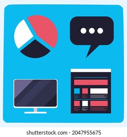 Symbole für Analytik und Datenverwaltung auf blauem Hintergrund