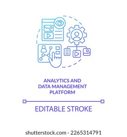Analytics   data management platform blue gradient concept icon  Digital marketing tools  Research for abstract idea thin line illustration  Isolated outline drawing  Myriad Pro  Bold fonts used