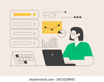 Analytics and data science abstract concept vector illustration. Big data, machine learning control, computer science, predictive analytics, perform statistics, dashboard software abstract metaphor.